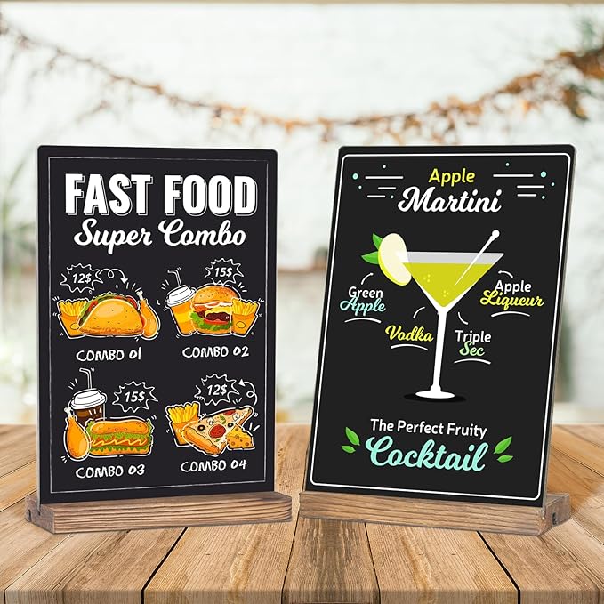 JDEA Wooden Double-Sided Chalkboard with Base (2 Pack) - 8.7x11.5 inches, Black