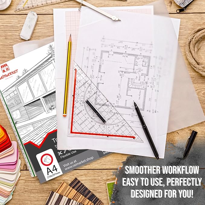 Raimarket Premium Tracing Paper Pack – 9x12 Inches, 100 Sheets, 60gsm, Transparent Paper for Drawing, Sewing and Architectural Drafting