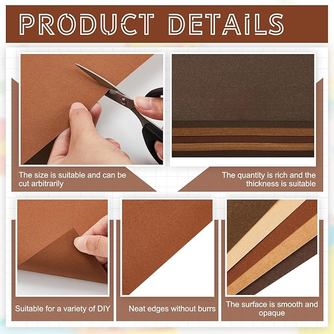 Sinmoe 100 Sheets 5 Shades Cardstock Paper 8.5 x 11 Inches 180gsm Solid Core Printer Paper for Scrapbooking DIY Arts Crafts Making Office Home Supplies (Brown Series)