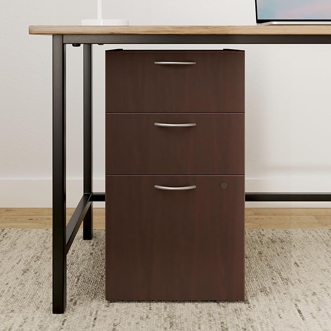 HON MOD Office Storage Drawers Pedestal Stand, Under Desk Organizers and Storage, Includes Two Box Drawers, One File Drawer, 15" W Pedestal for Office Spaces, Home Offices, Mahogany