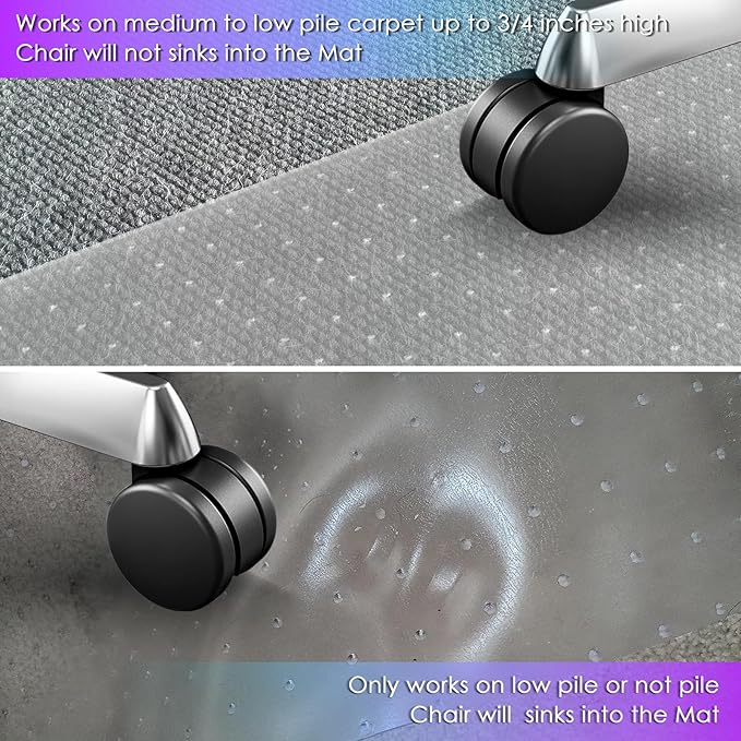 Vicwe Office Chair Mat for Carpet, 32''x 48'' Computer Desk Chair Mat for Carpeted Floors, Easy Rolling Hard Mat for Office Chair on Carpets, Anti-Slip Carpet Protector Mat Clear,Ship Flat