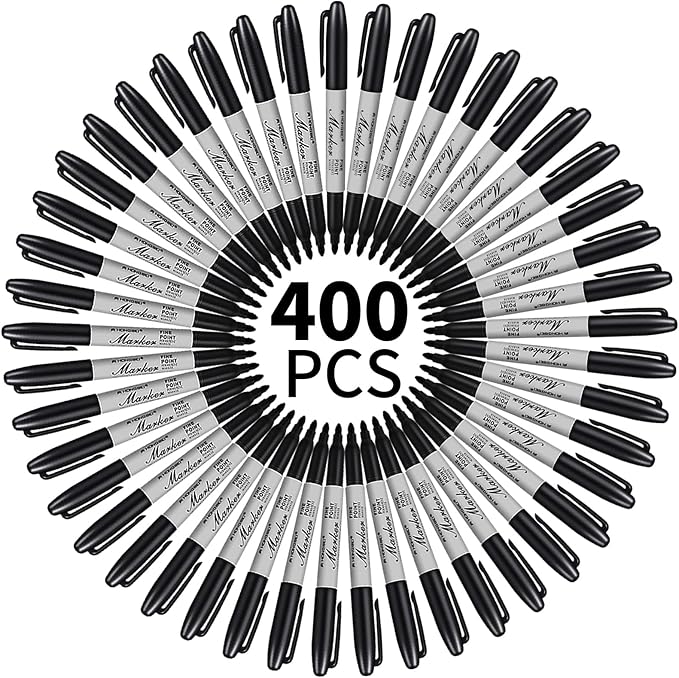 Thenshop 400 Pack Black Permanent Markers Bulk - Fine Point Permanent Marker Quick Drying Waterproof Pens for Doodling Writing Marking Classroom Work on Wood Metal Stone Glass, Office School Supplies