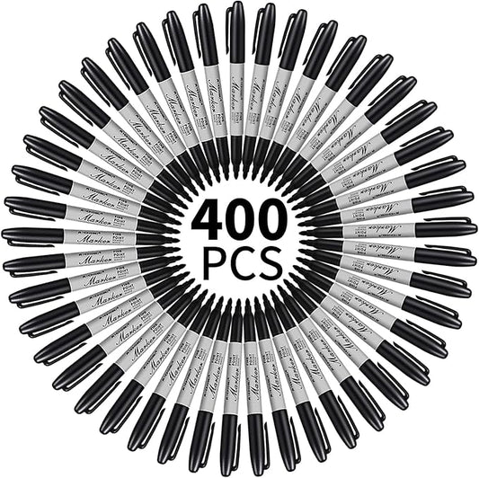 Thenshop 400 Pack Black Permanent Markers Bulk - Fine Point Permanent Marker Quick Drying Waterproof Pens for Doodling Writing Marking Classroom Work on Wood Metal Stone Glass, Office School Supplies