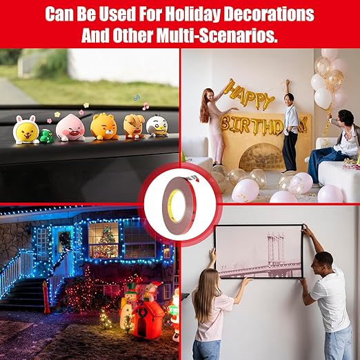 Double Sided Tape Heavy Duty, Waterproof Mounting Foam Tape, 36.5ft Length, 0.4in Width, High Temperature Resistant Adhesive Tape for Car, LED Strip Light, Office Decor, Uses 3M 5108 Raw Material