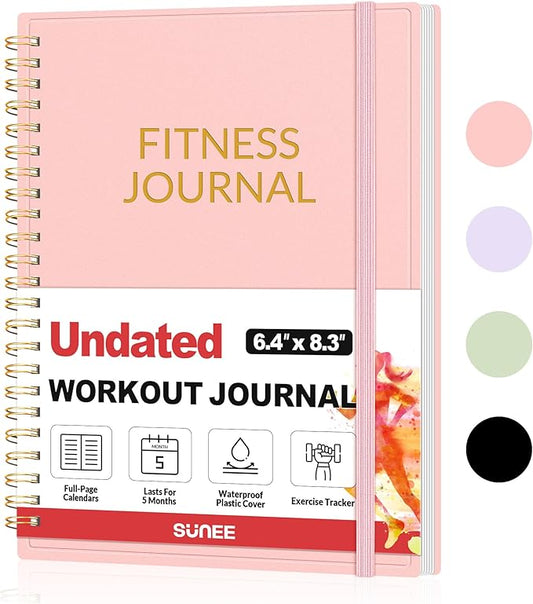 Fitness Journal Workout Planner for Women & Men, A5 (6.4" x 8.3") Workout Journal Log Book Planner Gift for Track Gym Essentials, Home Workouts, Track Progress, Achieve Wellness Goals, Pink