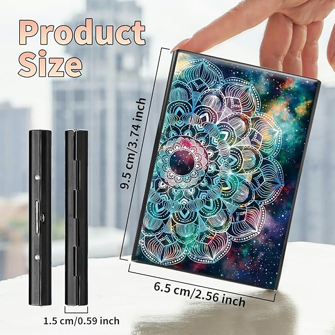 BWEGRHE Slim Credit Card Holder, Art Mandalas RFID Blocking Metal Wallet for Men & Women, Aluminum Minimalist Hard Case Pocket-Sized Business Cards Organizer (Fits Up to 10 Cards)