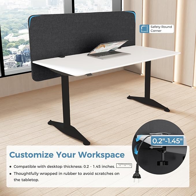 MORDEER 47.2" Privacy Desk Divider Panel, Acoustic Divider Panels for Office, Clamp-on Cubicle Office Room Dividers, Easy Assemble, Dark Grey
