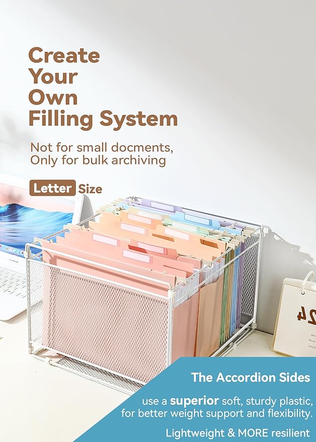SortRax Plastic High Capacity Hanging File Folders, Pastel Colors, 4" Expanding Pocket with Movable Dividers, Heavy Duty for Filing Cabinet, Insertable Tabs, Letter Size - 6 Pack