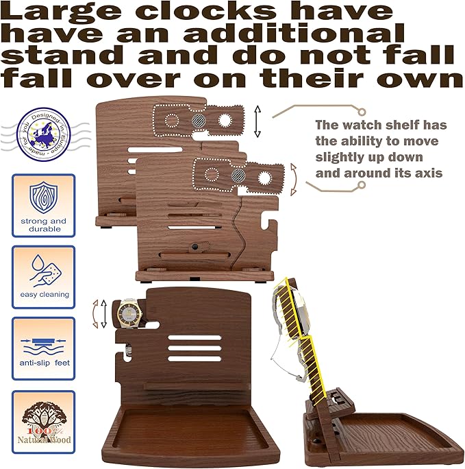 MED Wood Phone Docking Station – Nightstand Desk Organizer for Phone, Watch, Wallet & Tablet – Gift for Men, Husband, Dad & Women – Wooden Charging Stand with Key Holder (Dark Walnut, Model 1)
