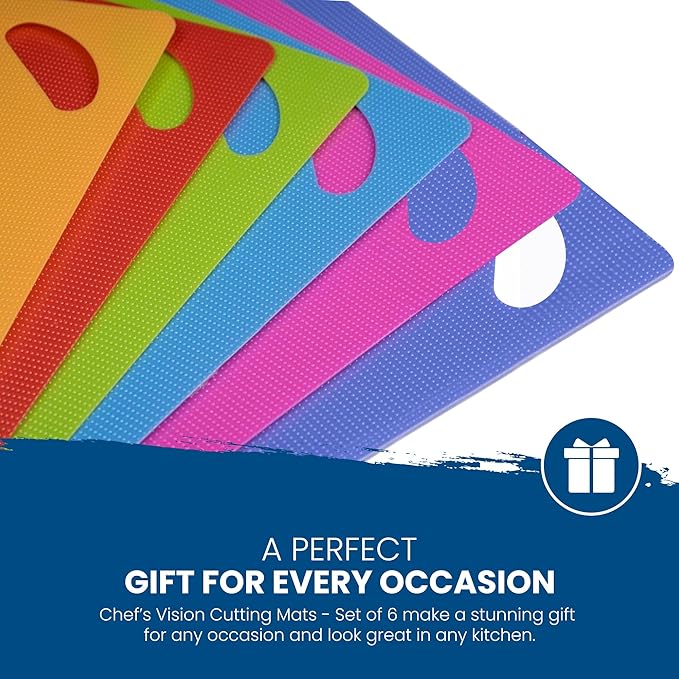 Chef's Vision Flexible Cutting Mats - Set of 6 Non-Slip, Color-Coded Kitchen Mats - 15' x 12' Flexible Cutting Boards for Safe, Easy Food Preparation