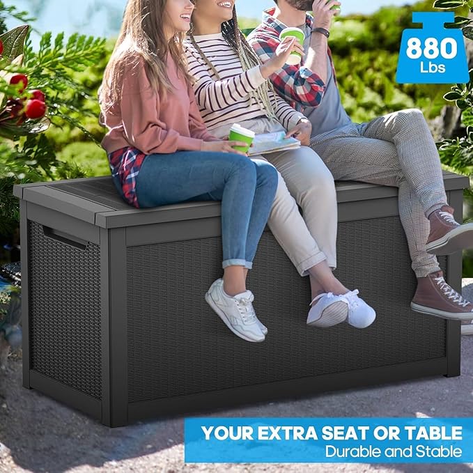 PATIOEASY Outdoor Storage Box 320GAL Waterproof Resin Deck Box,UV-Resistant Lockable Delivery Bin for Garden Tools,Large Patio Outside Cushions,Pool Accessories Supplies,Chest,Furniture,Package,Black