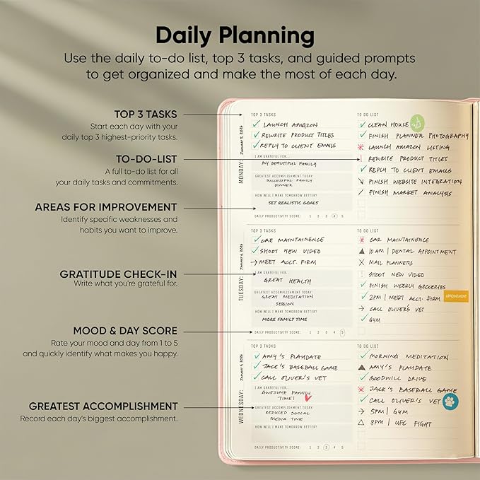 PRODUCTIVITY STORE Pro - Undated, 2026 Planner, 5.8” x 8.3” - The #1 Productivity Planner to Achieve Your 2026 Goals - Planner 2026-2027 - Pink - A5