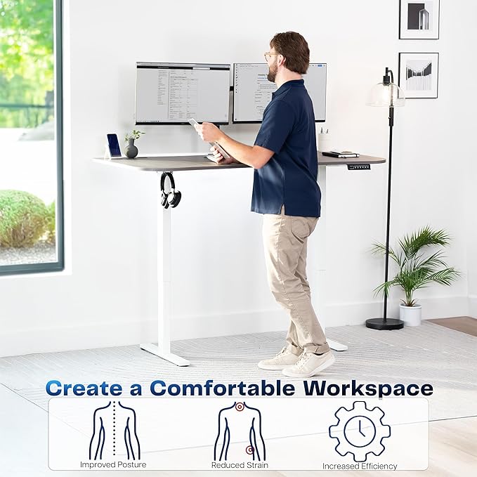VIVO Electric 63 x 32 in Standing Desk, Memory Height Adjustment, 1B Series, Holds 220 lbs, Dark Gray Top White Frame, DESK-KIT-1W1G