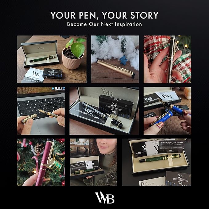 Wordsworth & Black Primori Fountain Pen Set [Black Gold]; Medium Nib, Gift Case, 24 Ink Cartridges, Refill Converter, Manual; Journaling, Calligraphy, Smooth Writing Pens; Left & Right Handed