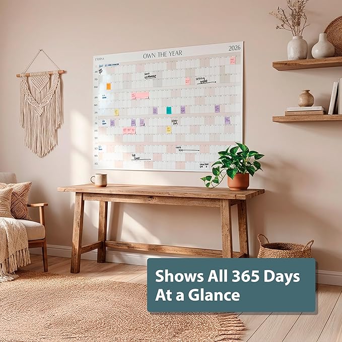 Own the Year 2026 GIANT Wall Calendar | 4ft x 3ft Full Year Dry Erase Large Planner, January '26 to December '26 Big Whiteboard Wall Calendar with Markers, Sticky Notes & Mounting Kit, Jumbo Quarterly Layout for Home or Office