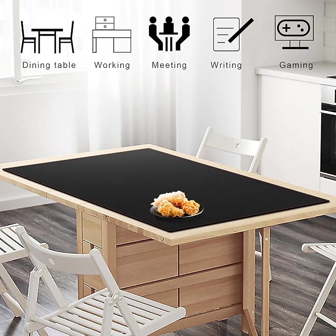 ZORESYN Large Desk Pad (39.4" x 23.6") - Waterproof PU Leather Desk Mat with Non-Slip Base, Office Desk Protector for Keyboard, Mouse, and Writing, Durable Stitched Edges (Black)