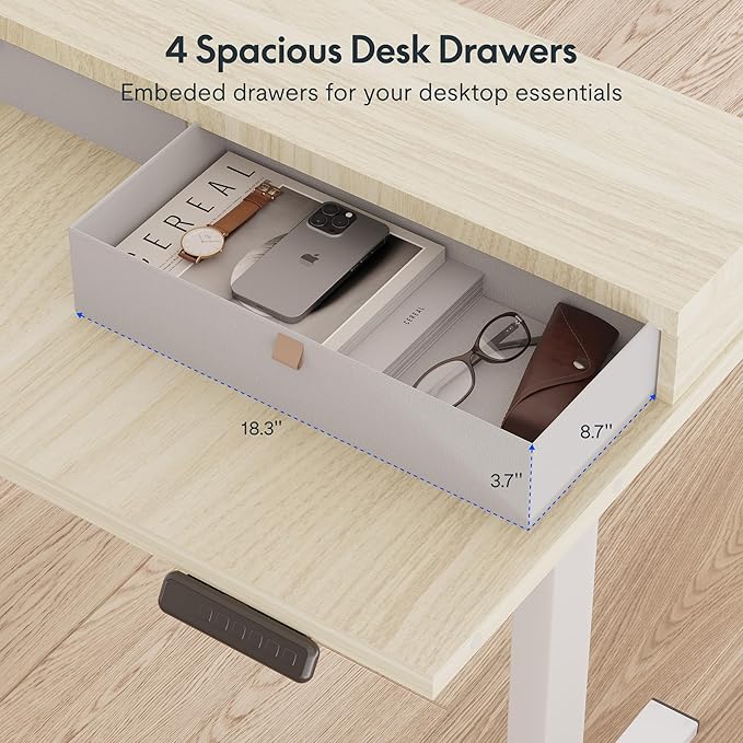 FLEXISPOT 71" L Shaped Standing Desk Electric Corner Table with Shelf, 4 Storage Drawers, Adjustable Computer Workstation for Home, Office, Game, Studio,Light Maple Top + White Frame