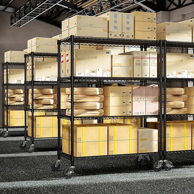 M MZG Industrial Metal 4 Tier Shelving for Garage, Pantry, Warehouse, Basement Utility Room, Storage Rack Metal Shelving Unit, Shelf Organizer, Black 23.6" D x 53.2" W x 73.6" H