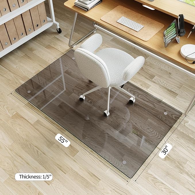 Koonmi Tempered Glass Chair Mat for Hardwood Floors & Carpets, 30" x 55“ Grey Heavy Duty Office Floor Protector, Scratch & Dust Concealing, Noise-Free for Home Office Desk