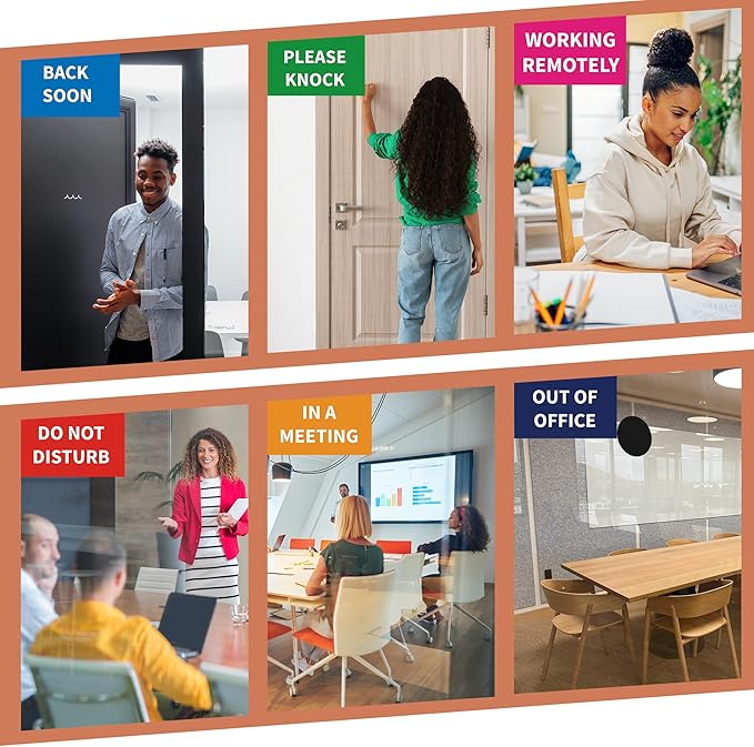 2PK Office Door Signs 6 Options Do Not Disturb, Please Knock, In A Meeting, Out Of Office, Working Remotely Back Soon Privacy Slider Sign for Meeting & Conference Room