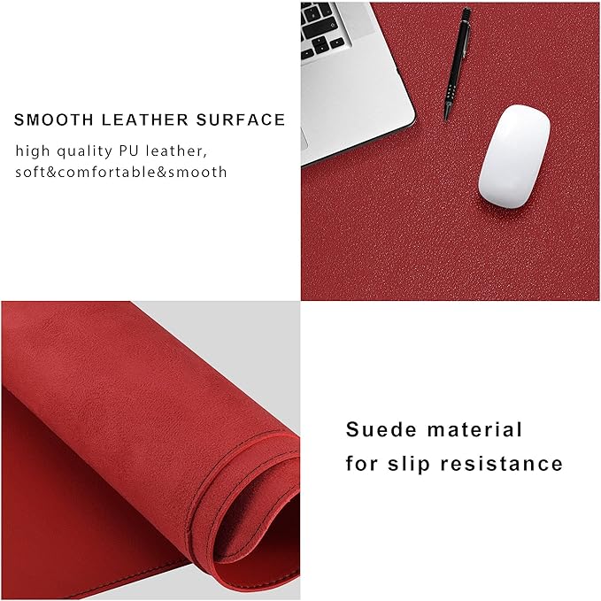 ZORESYN Conference Table Pads (66.9" x 27.6") - PU Leather Extended Large Mousepad Desk Mat - Nonslip Base and Waterproof Desktop Writing Pad Mouse Mat (Red)