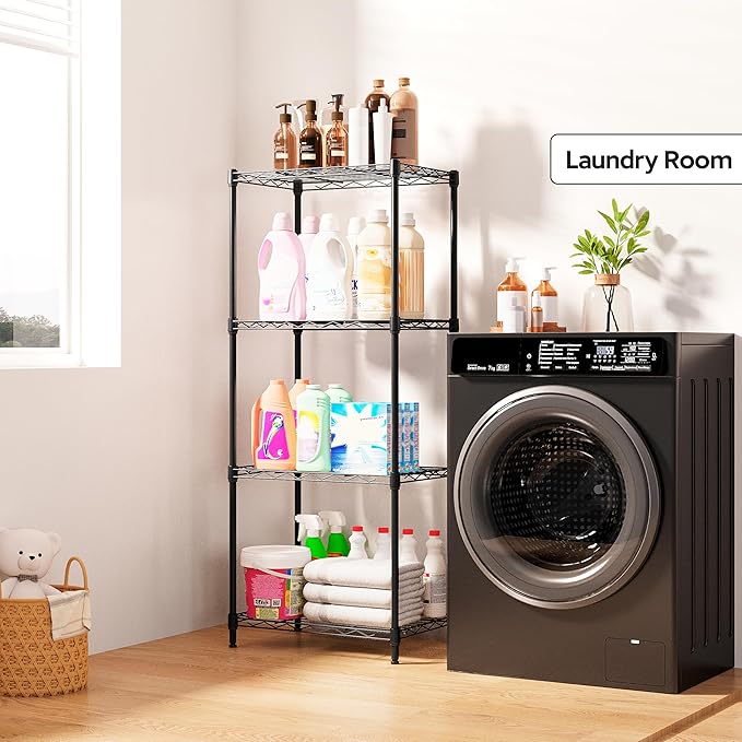 M MZG 4 Tiers Shelf Metal Storage Shelves Wire Rack Closet Organizers with Wheel for Garage Kitchen Bathroom Laundry Black 11.8" D x 17.7" W x 41.9" H