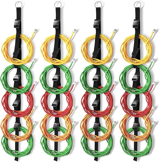 Wowangce 4 Pcs Extension Cord Organizers and Storage Garage Extension Cord Holder with 5 Slots Organizer Black Cord Organizer Straps for Vertical Space Cable Hose Rope String Lights