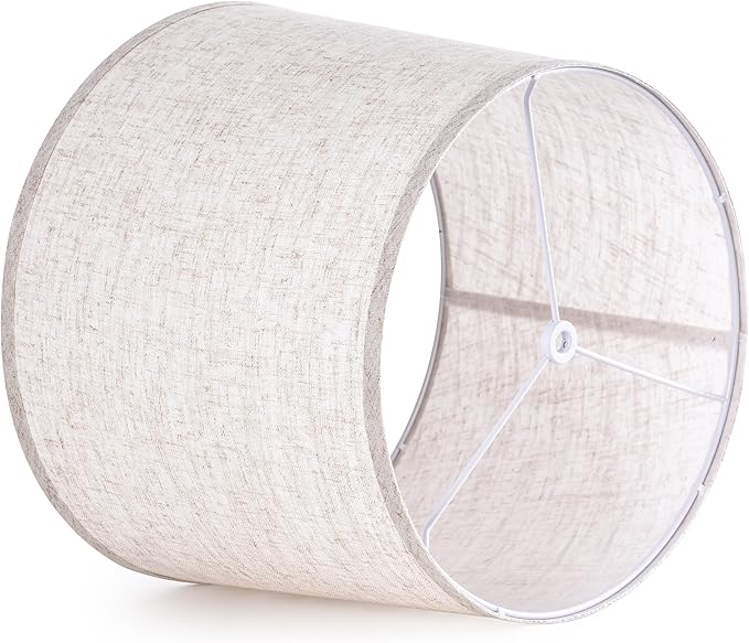 GO&SO Set of 2 Large Oatmeal Linen Drum Lamp Shade - 14"x16"x11" (Spider) - Modern Style Replacement Lampshade for Table, Floor & Bedside Lamps -Handcrafted Natural Linen Lamp Shade -Easy Assembly