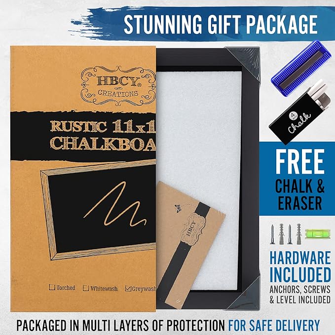 HBCY Creations Rustic Black Magnetic Wall Chalkboard, Small Size 11" x 17", Framed Decorative Chalkboard - Great for Kitchen Decor, Weddings, Restaurant Menus and More! … (11" x 17")…