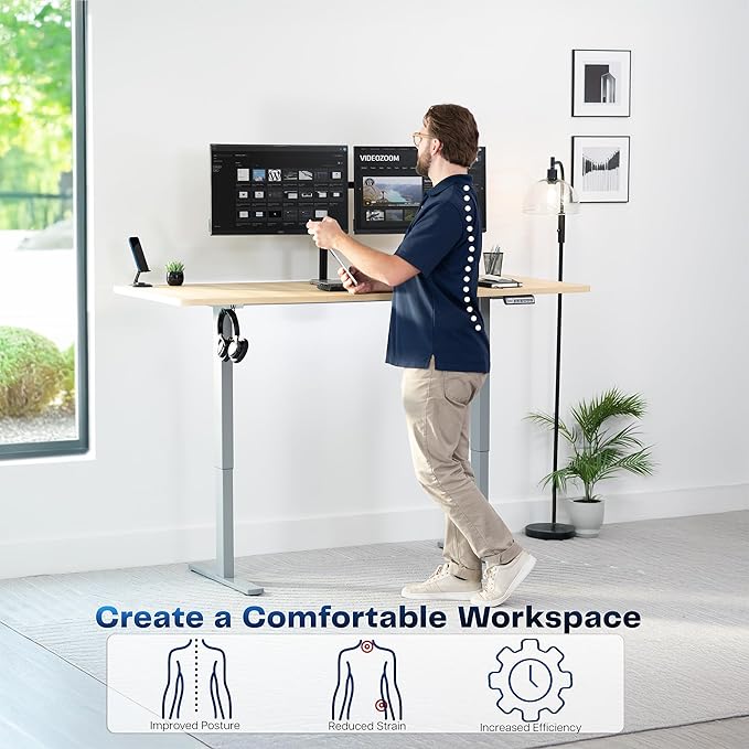 VIVO Electric 71 x 30 in Standing Desk, Memory Height Adjustment, 1B Series, Holds 220 lbs, Light Wood Top Gray Frame, DESK-KIT-1G7C