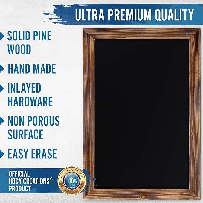 HBCY Creations 20" X 30" Torched Brown Solid Wood Frame Wall Chalkboard, Magnetic Surface, Home Décor, Restaurant & Café Menus, Blackboard, Includes Chalk, Eraser & Hanging Hardware