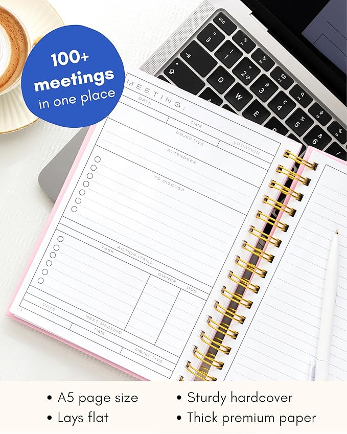 Lamare Meeting Notebook for Work Organization – Perfect Work Notebook for Note Taking, Meeting Planner and Office Supplies for Men & Women