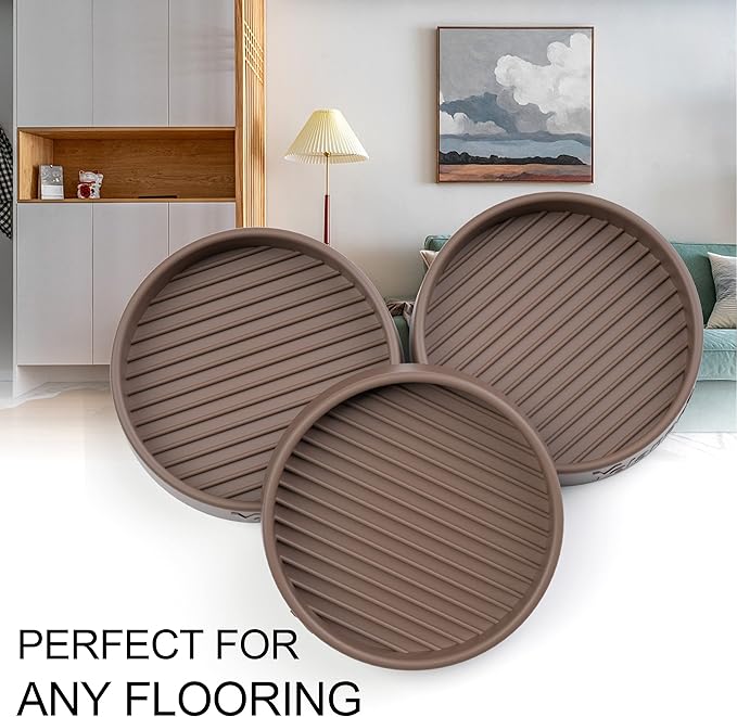 Yelanon Furniture Coasters - 8 Pcs 3”Round Furniture Caster Cups - Non Slip Pads Hardwood Floors Non Skid Grippers Rubber Furniture Feet - Anti Slide Floor Protector for Bed Couch Stoppers Brown