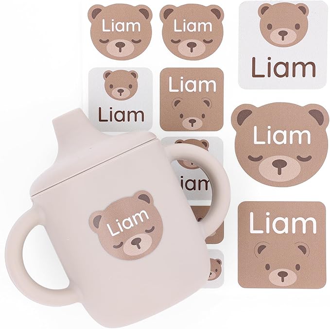 Large Name Labels for Kids (33) - Custom Stickers for Daycare and School Supplies - Durable, Waterproof Stickers for Water Bottles, Lunch Boxes, and More with Unique Designs - Bear