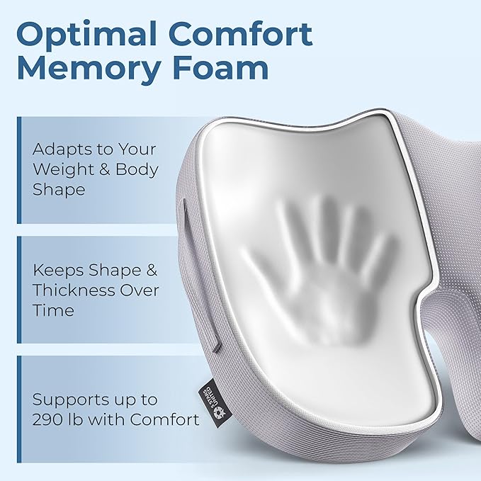 5 STARS UNITED Seat Cushion for Tailbone Pain Relief – Memory Foam Cushion for Coccyx, Hip, Sciatica & Post-Surgery Recovery – Wheelchair, Car, Desk, Gaming & Office Chairs, Light Gray, X-Large