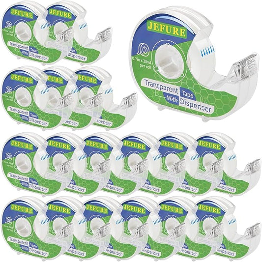 JEFURE 18 Pcs Transparent Tape with Dispenser, 0.7 x 1000 in Clear Tape Rolls Bulk, Office Tape Refills for Desk, Craft, and Gift Wrapping