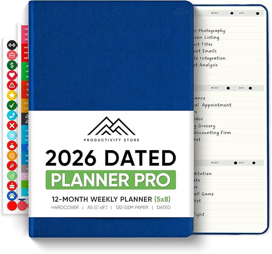 Dated, 2026 Planner, 5.8” x 8.3” - The #1 Productivity Planner to Achieve Your 2026 Goals - Planner 2026-2027 by PRODUCTIVITY STORE (A5, NAVY BLUE)