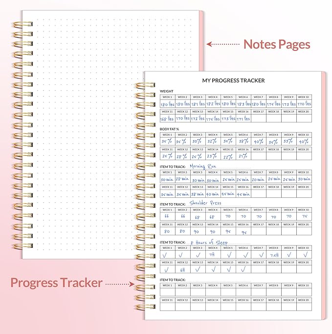 Fitness Journal Workout Planner for Women & Men, A5 (6.4" x 8.3") Workout Journal Log Book Planner Gift for Track Gym Essentials, Home Workouts, Track Progress, Achieve Wellness Goals, Pink