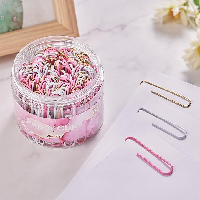 NEEWAY 200pcs Large Pink Paper Clips, 2 Inch Jumbo Paper Clip, Ceative Colored Paperclips for Paperwork Office School and Personal Use