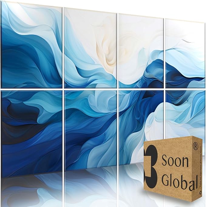 Soon Global 8-Pack Acoustic Panels, Soundproof Wall Panels, 48 X 32 Inches Sound Absorbing Panels, Decorative Acoustical Wall Panels, Acoustic Treatment for Recording Studio, Harmony in Azure