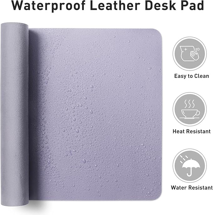 Aothia Leather Desk Pad Protector, Large Mouse Pad, Office Desk Mat, Non-Slip PU Leather Desk Blotter, Laptop Desk Pad, Waterproof Desk Writing Pad for Office and Home (23.6" x 13.7", Lavender)