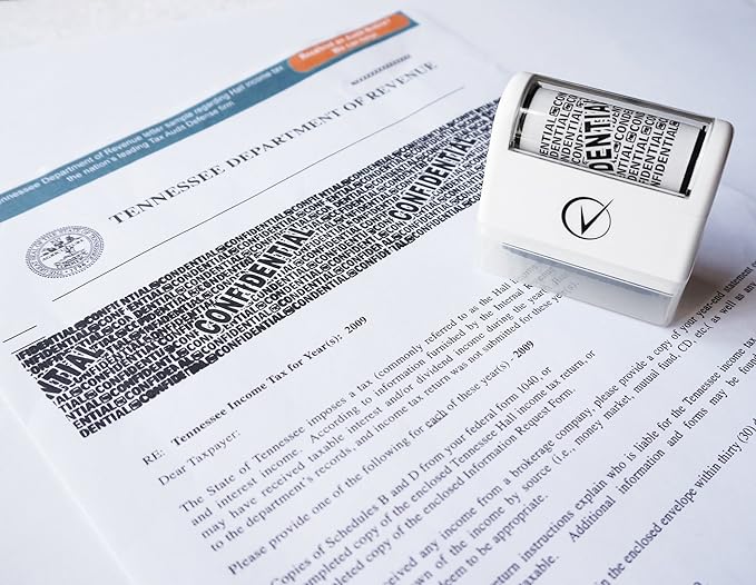 Vantamo Identity Theft Protection Roller Stamp for Hiding Sensitive Information, Wide Confidential Stamp with 6 Ink Refill, Security Stamp Roller for Identity Theft Prevention, Classy Blue