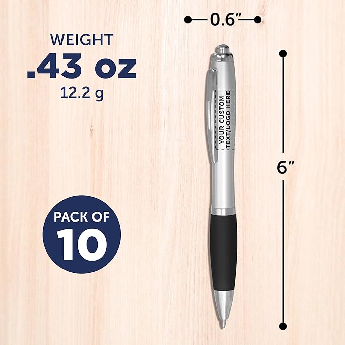 DISCOUNT PROMOS Personalized Ballpoint Pens With Rubber Grip, 10 pack Customizable Ergonomic Click-to-Write Custom Writing Pens for School with Black Ink, Black