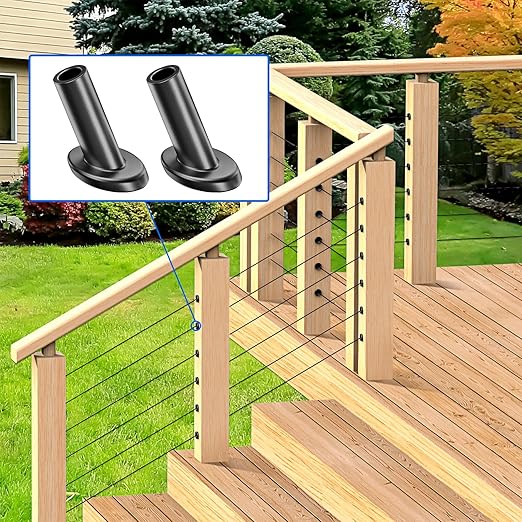 BLIKA 20 Pack 25 30 35 Degree Black Cable Railing Angle Beveled Protector Sleeves for 1/8" 5/32" 3/16", T316 Stainless Steel, Angle Protector Sleeves Stair Cable Railing Hardware Kit for Wood Posts