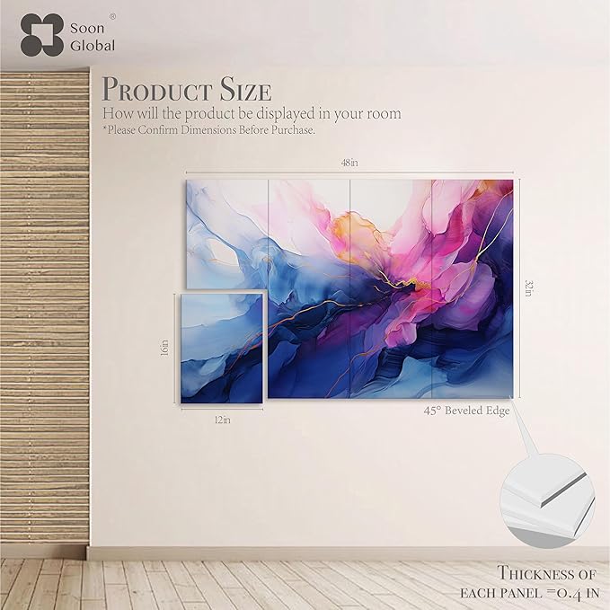 Soon Global 8-Pack Acoustic Panels, Soundproof Wall Panels, 48 X 32 Inches Sound Absorbing Panels, Decorative Acoustical Wall Panels, Acoustic Treatment for Recording Studio, Opulence