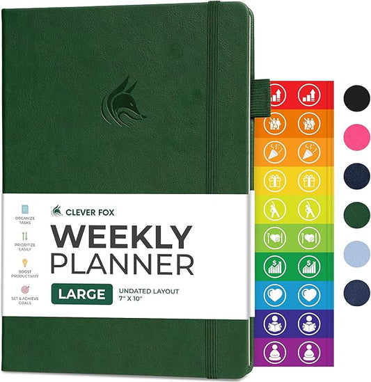 Clever Fox Planner Large – Undated Weekly & Monthly Planner for Productivity, Time Management & Goals – Organizer Journal – 7x10” (Forest Green)