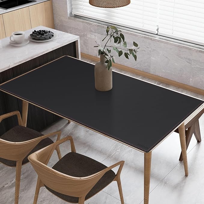 ZORESYN 59.1"x27.6" Leather Desk Pad Protector, Large Mouse Pad, Executive Computer Office Desk Mat, Non-Slip PU Leather Desk Blotter, Waterproof Desk Writing Pad for Office and Home (Black)