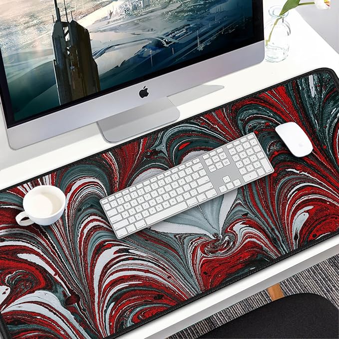 Gaming Mouse Pad, 31.5x15.7 inch Large Extended Computer Keyboard Mouse Mat, Water Resist Non-Slip Mousepad Rubber Base Long XXL Desk Mouse Pad for Work & Gaming, Office & Home, Red Heart