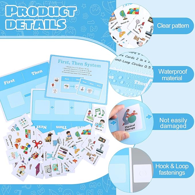 Ireer 1 Set First Then Visual Schedule for Kids 66 Communication Cards Autism Learning Materials for Special Education Classroom or at Home Kids Activity