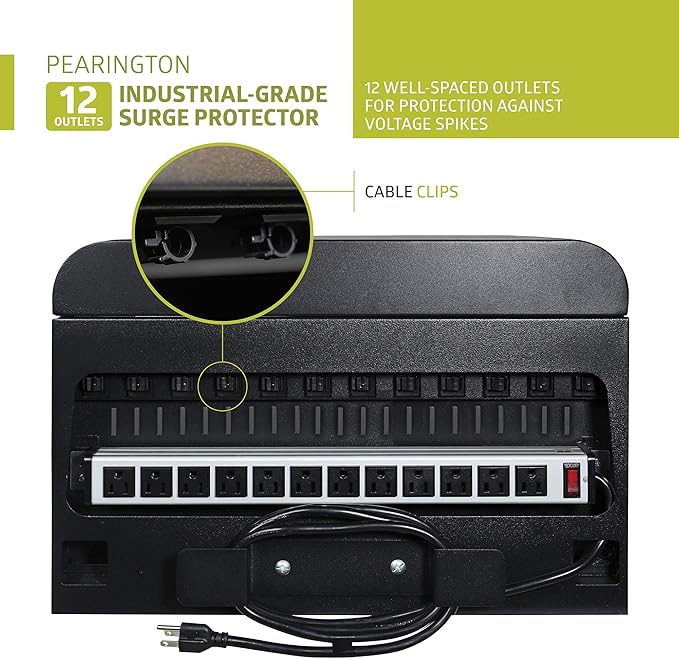 Pearington 12 Device Portable Charging Station for Tablets, iPads, Chromebooks, and Laptop Computers with Lock, Surge Protection, for Classroom or Office